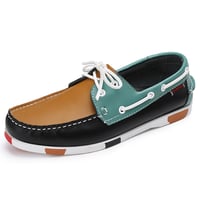 Boat shoes, ankle boots, sports style, British style men's shoes, camouflage, black, green, yellow colors.