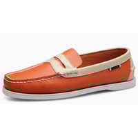 Boat shoes casual leather shoes, British style versatile leather shoes, lace-up shoes for men, orange-red and white color.